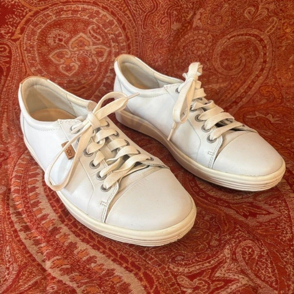 Ecco Soft White Leather Lace Up Comfort Sneakers Womens Size 7